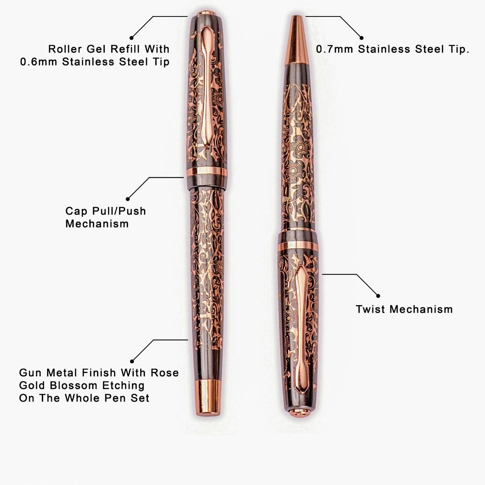 Meraki 2 IN 1 Flower Design Ball Pen And Roller Pen Set