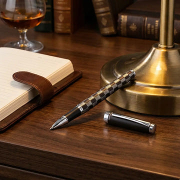 Picasso Parri Checkers Brown Roller Pen | Premium Customised Refillable Roller Ball Pen