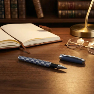 Picasso Parri Checkers Blue Roller Pen | Premium Customised Refillable Roller Ball Pen