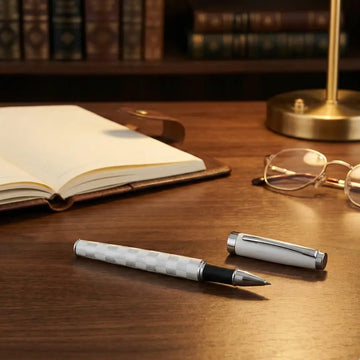 Picasso Parri Checkers White Roller Pen | Premium Customised Refillable Roller Ball Pen